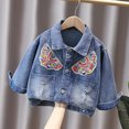 thumbnail image 6 of AVRNLIQ Girls Embroidered Blue Denim Jacket, Relaxed Lapel Jean Jacket with Frayed Pockets for Kids Kids Casual Outerwear,Size 2 T, 6 of 8