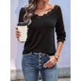 thumbnail image 5 of V Neck T Shirts for Women Lace Long Sleeve Cute Tops Fall Winter Dressy Casual Blouses Trendy Tees Black M, 5 of 9