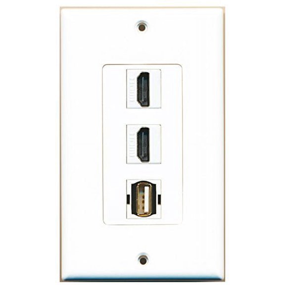 RiteAV - 2 Port HDMI and 1 Port USB A-A Decorative Wall Plate - White