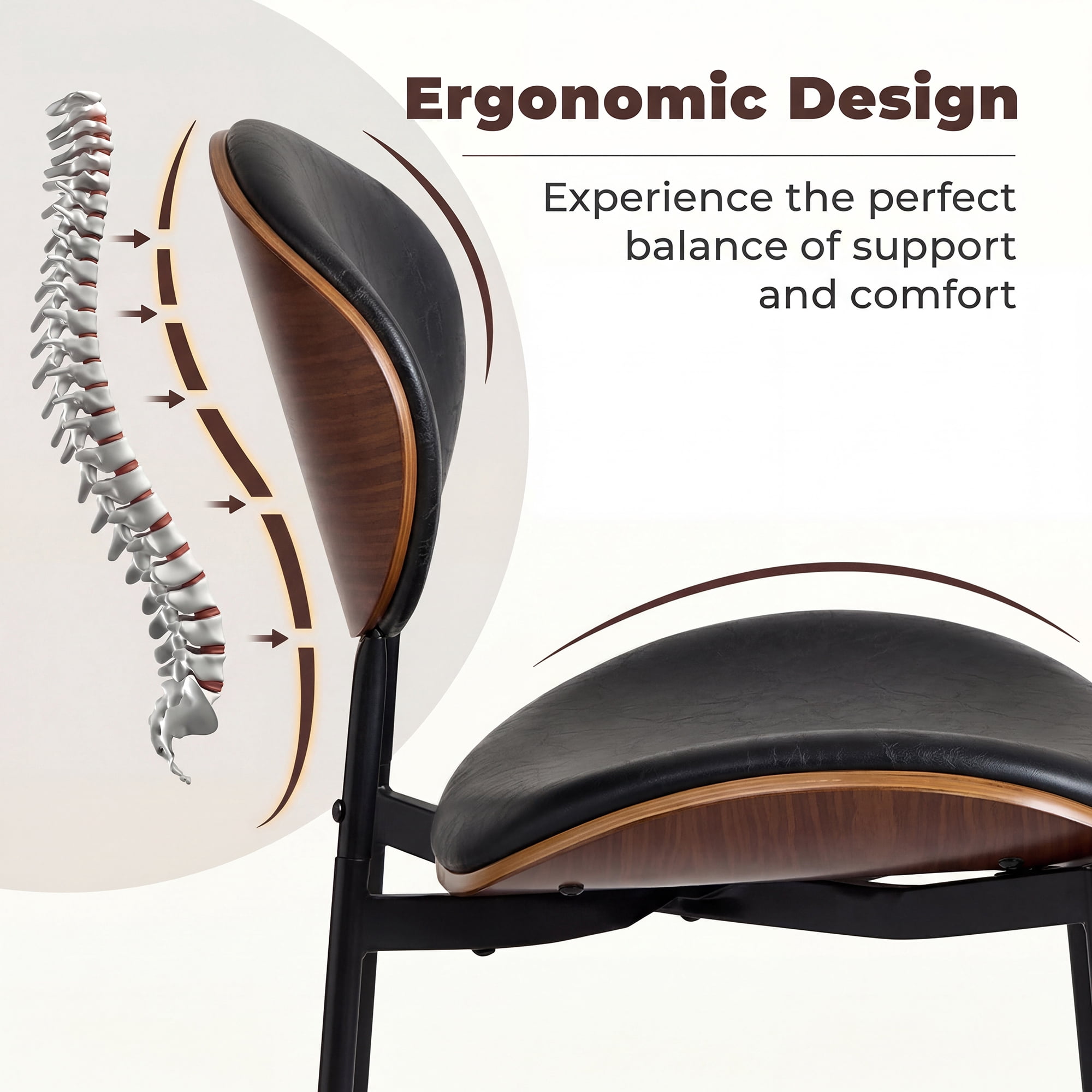 Sailvan Black Dining Chairs Set of 2, Mid Century Leather Dining Chairs For Kitchen, Modern Living Room Chairs With Adjustable Feetpads, Easy Assembly, 300LBS