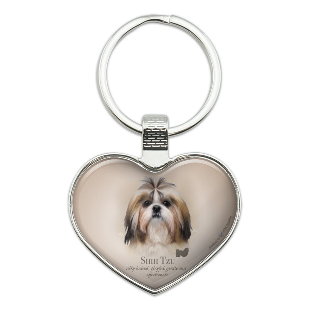 Shih Tzu Dog Breed Keychain Heart Love Metal Key Chain Ring
