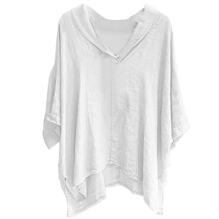 MIXUE Women Blouses Summer Solid Color V Neck Short Sleeve Fashion Casual Womens Tops Activewear White S