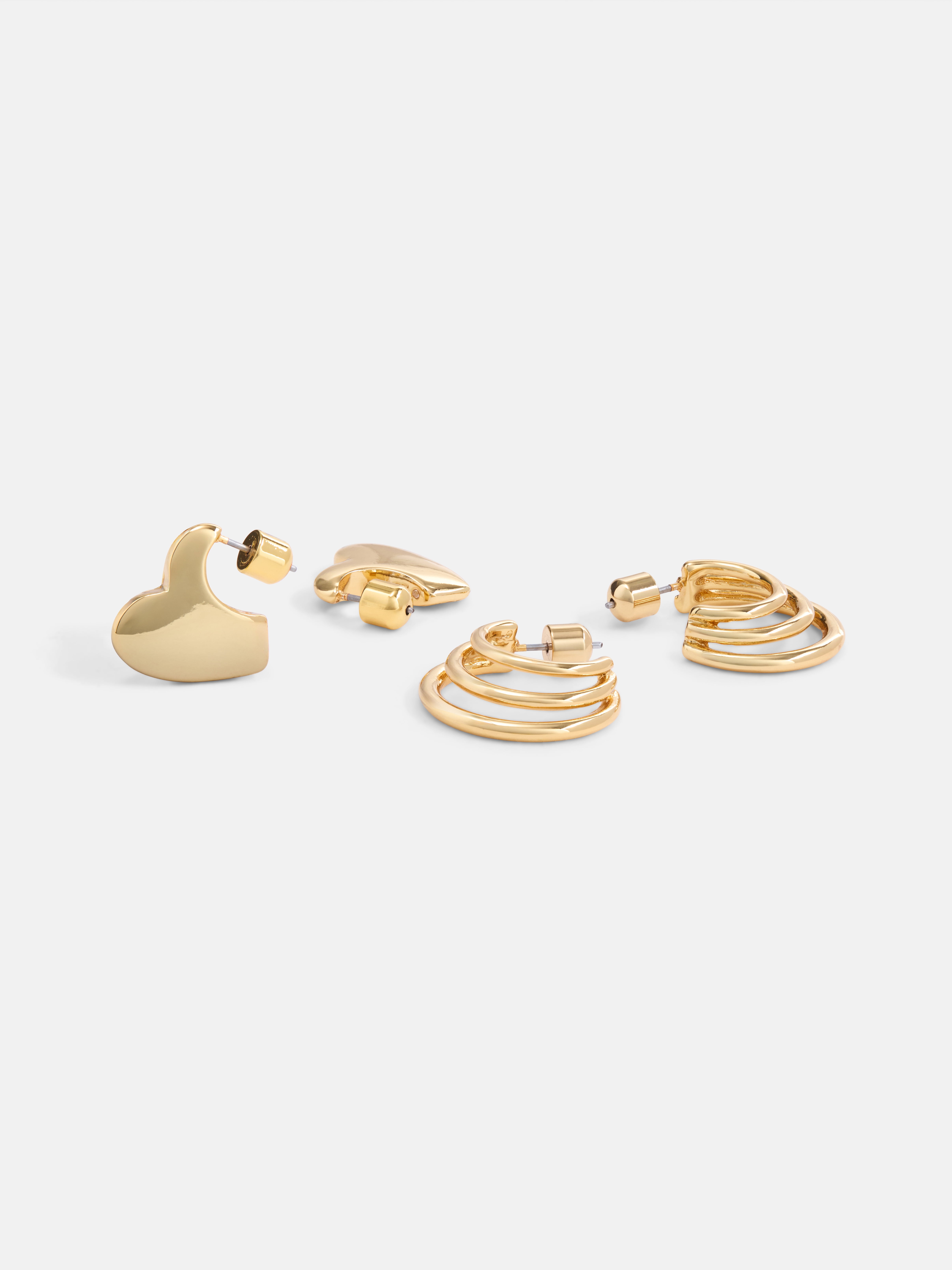 Free Assembly Women's Heart and Hoop Goldtone Earring Set, 2-Pair