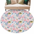 thumbnail image 2 of Summer Round Living Room Rugs 7 ft, Retro Pink Blue Watercolor Ocean Coral Fish Washable Area Rug with Non-Slip Sturdy Edge Binding Round Carpet for Kitchen Office Bedroom, 2 of 9
