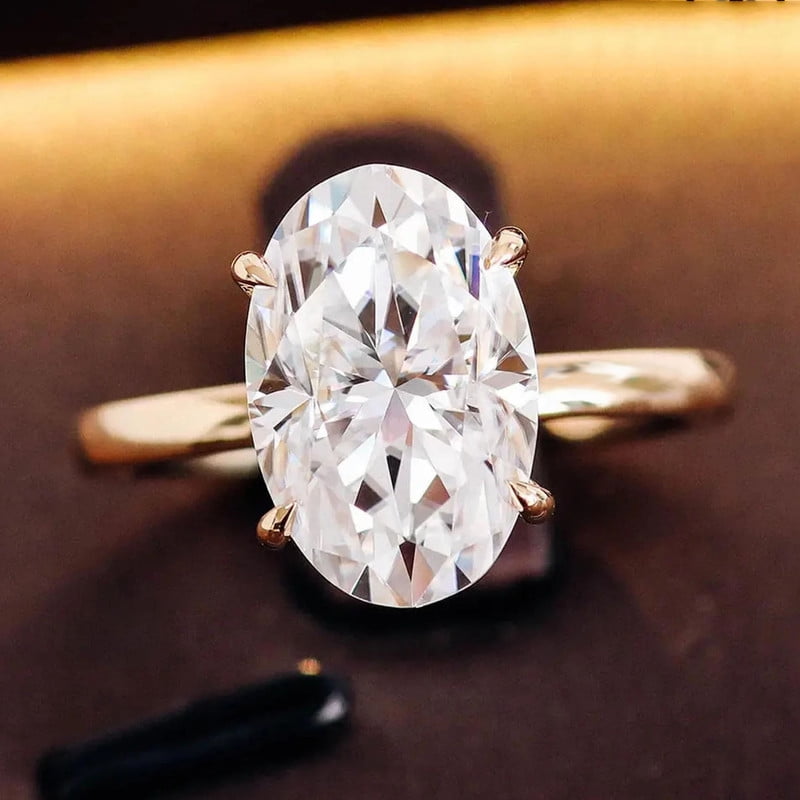 solitaire jewels 3.75CT Oval Moissanite Solitaire Engagement Ring For Women, 14K Yellow Gold