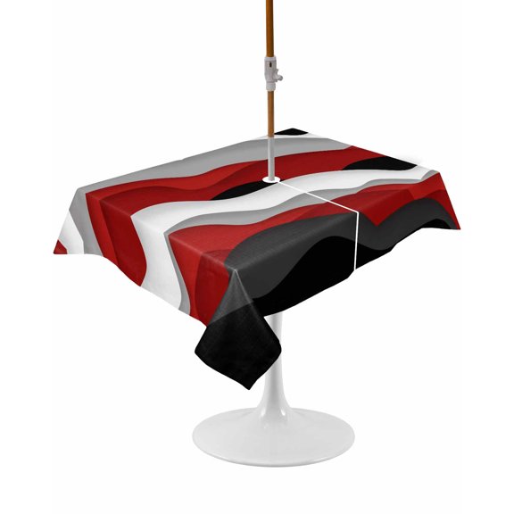 Outdoor Table Cloth with Umbrella Hole and Zipper, Red Black Ombre Waterproof Rectangle Tablecloth 60"x84", Modern Geometric Moire Abstract Art Washable Table Cover for Outside Party Patio Picnic