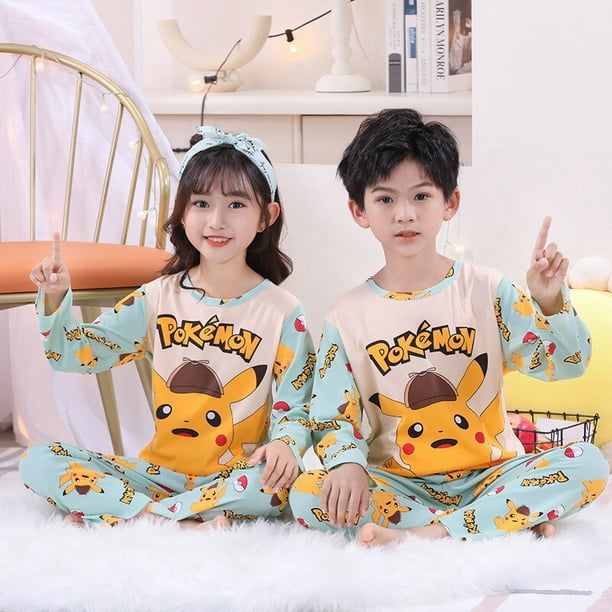 Pijamas de algodón para niños y niñas, ropa de dormir informal de viaje, conjunto de Anime de Pokemon, Pajmas, Pikachu, otoño qym unisex