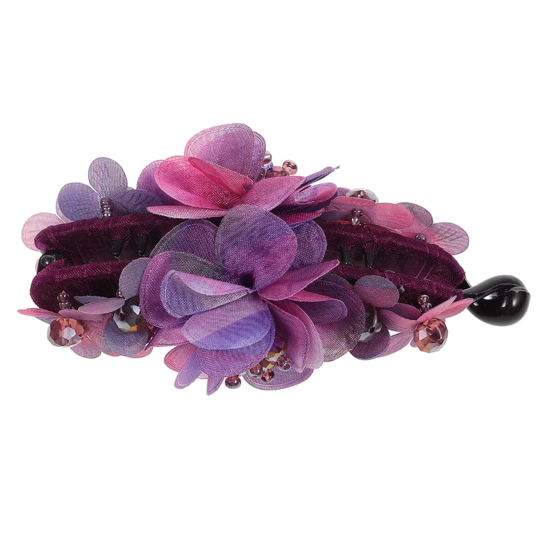Women\'s Purple Resin Hair Clip Ponytail Holder Updo Accessory Amazon.com : FOMIYES Flowers Beads Banana Hair Clip for  main image 3