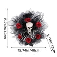 thumbnail image 3 of Spooky Halloween Wreath, Gothic Skull Wreath With Red Roses for Front Door, Halloween Door Decorations for Porch, Skeleton Wreath for Wall Window Party, 3 of 7