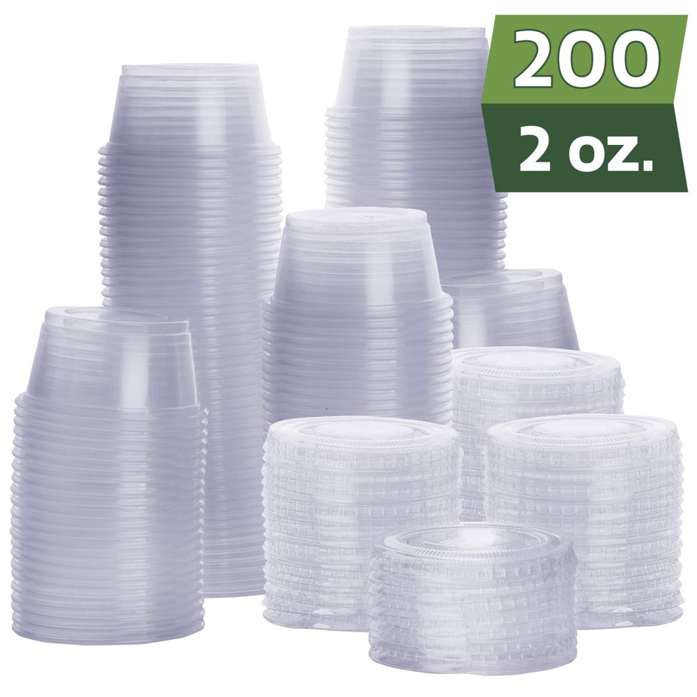 Comfy Package [200 Sets 2 oz.] Plastic Portion Cups With Lids