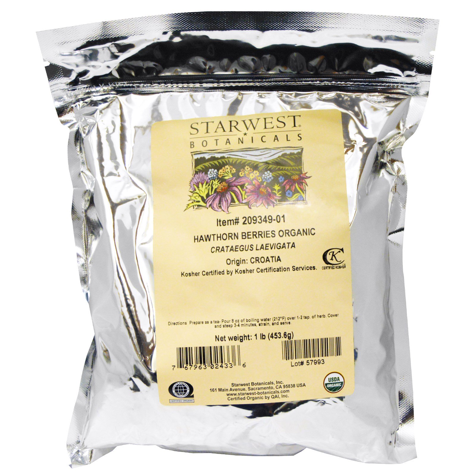 Starwest Botanicals Organic, Hawthorn Berries, 1 lb (453.6