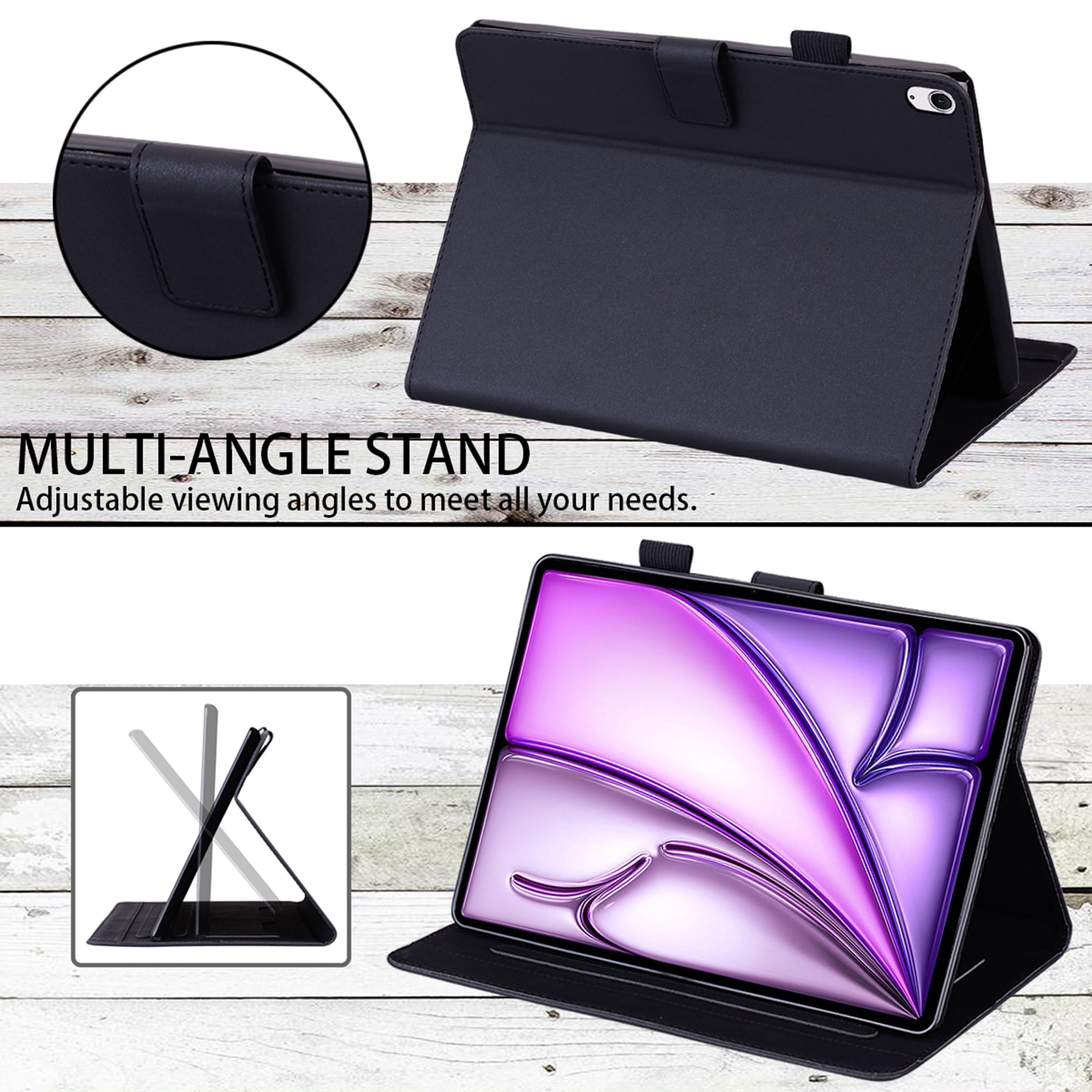 Dteck Folio Case for iPad Air 13-inch (M3/M2) 2025/2024, Multi-Angle Viewing Protective Stand Cover with Pencil Holder & Card Holder,Black