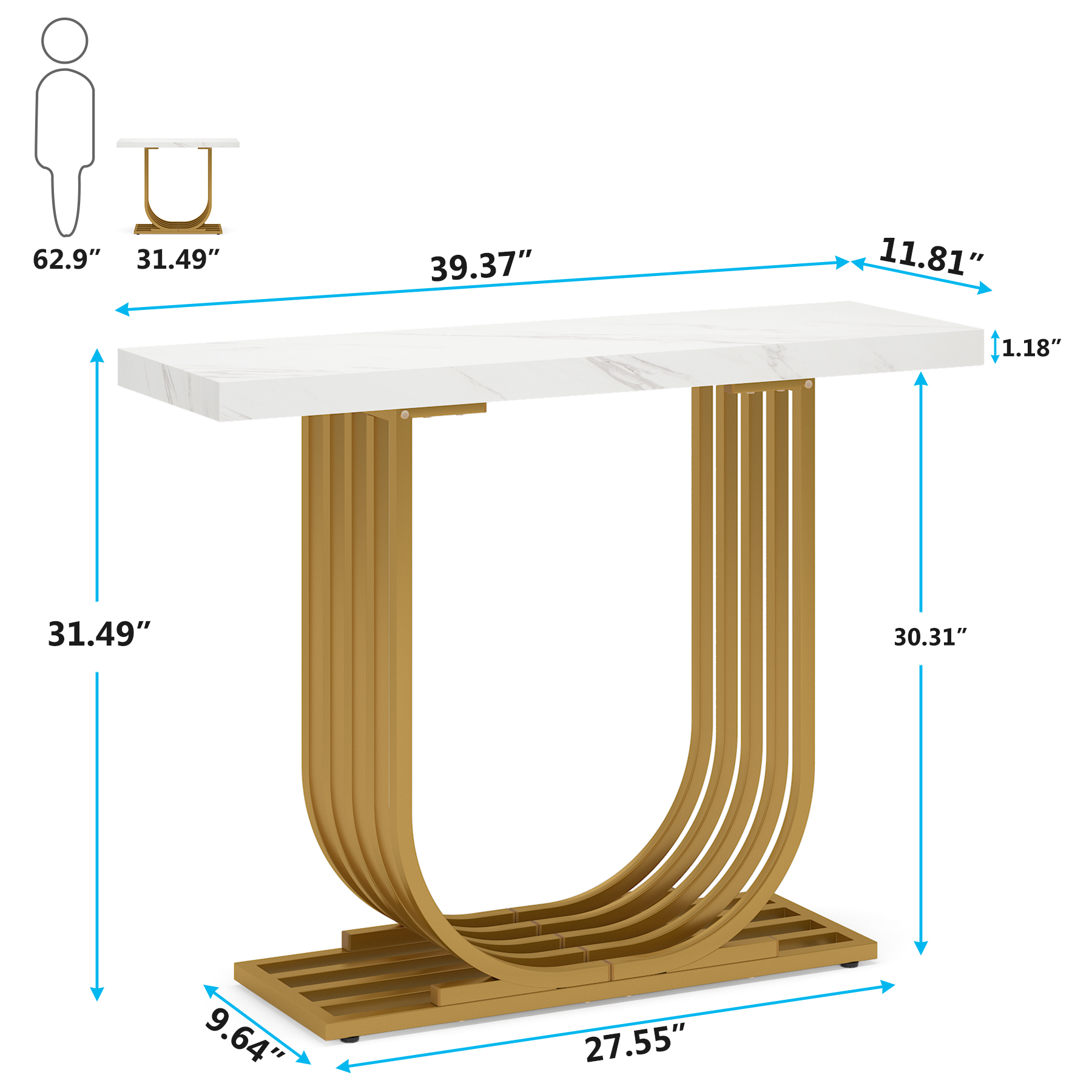 Tribesigns Modern Console Table, 40 Inch Modern Faux Marble Entryway Table with Gold Base, Narrow Accent Sofa Table with Geometric Metal Legs for Living Room, Hallway, Entrance, White & Gold - image 5 of 5