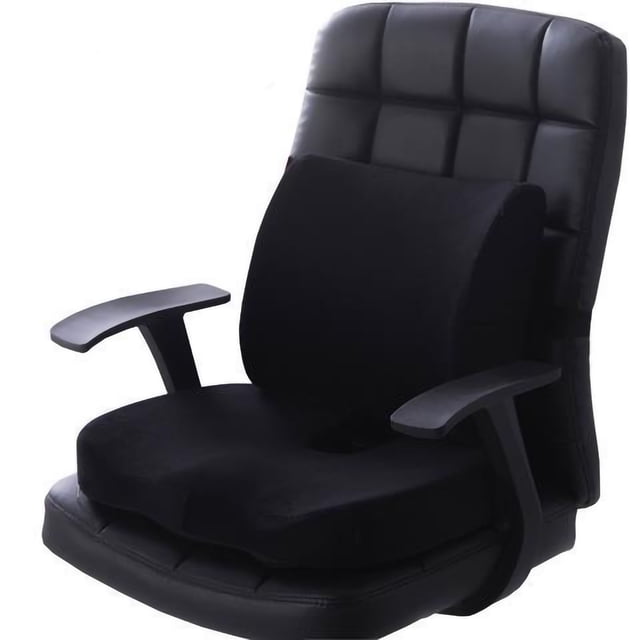 Juego de cojín de asiento con soporte lumbar de poliéster, cómodo cojín para silla para oficina y hogar, juego de franela, juego combinado de cojín negro y cojín de respaldo