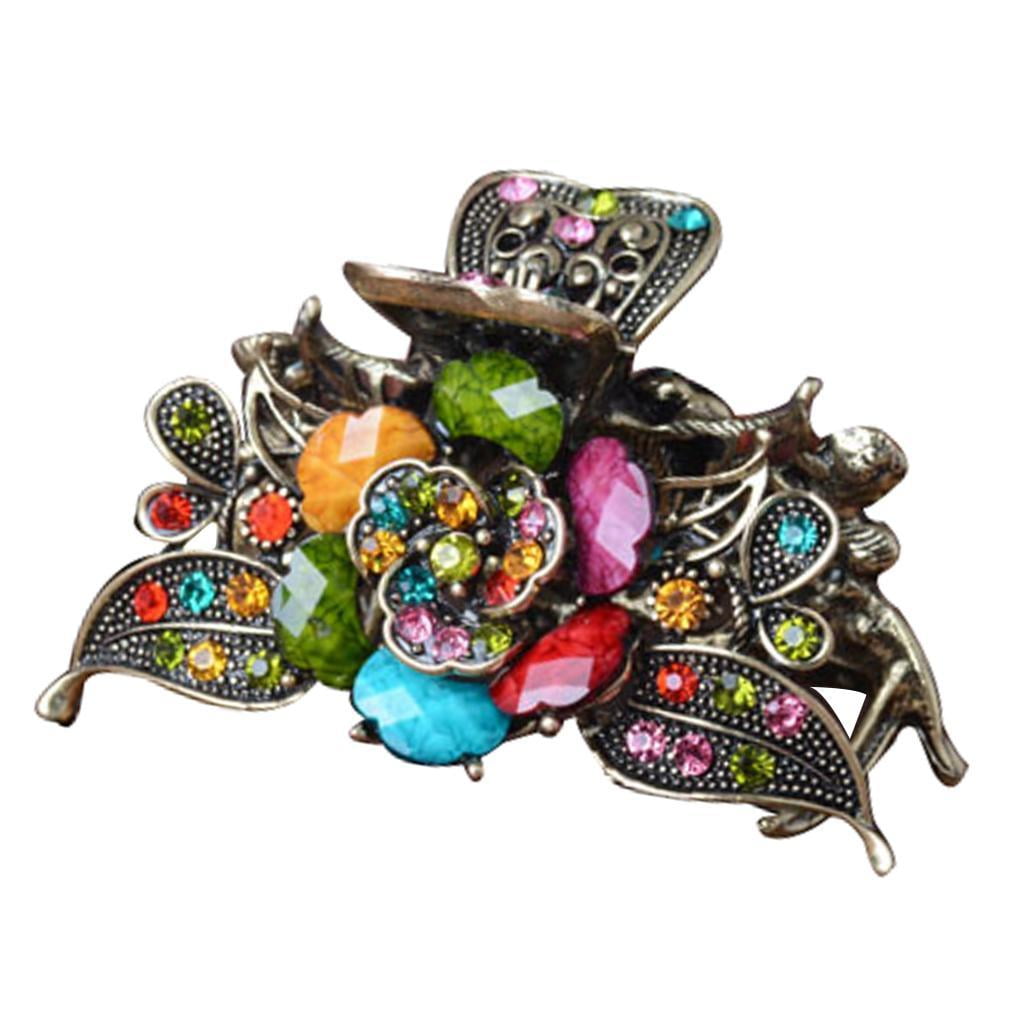 FVDPWYE 4x Vintage Turquoise Hair Claw Clip Ladies Updo Hair Clamp Womens for Thick Hair