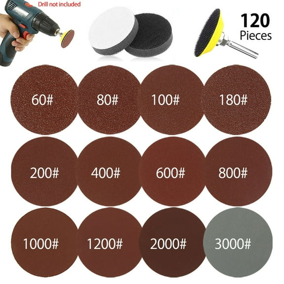 HOTBEST 120-Pc 2 Inch Sanding Discs Pad with Shank Backer Plate and Sponge Cushions for Drill Grinder Rotary Tools