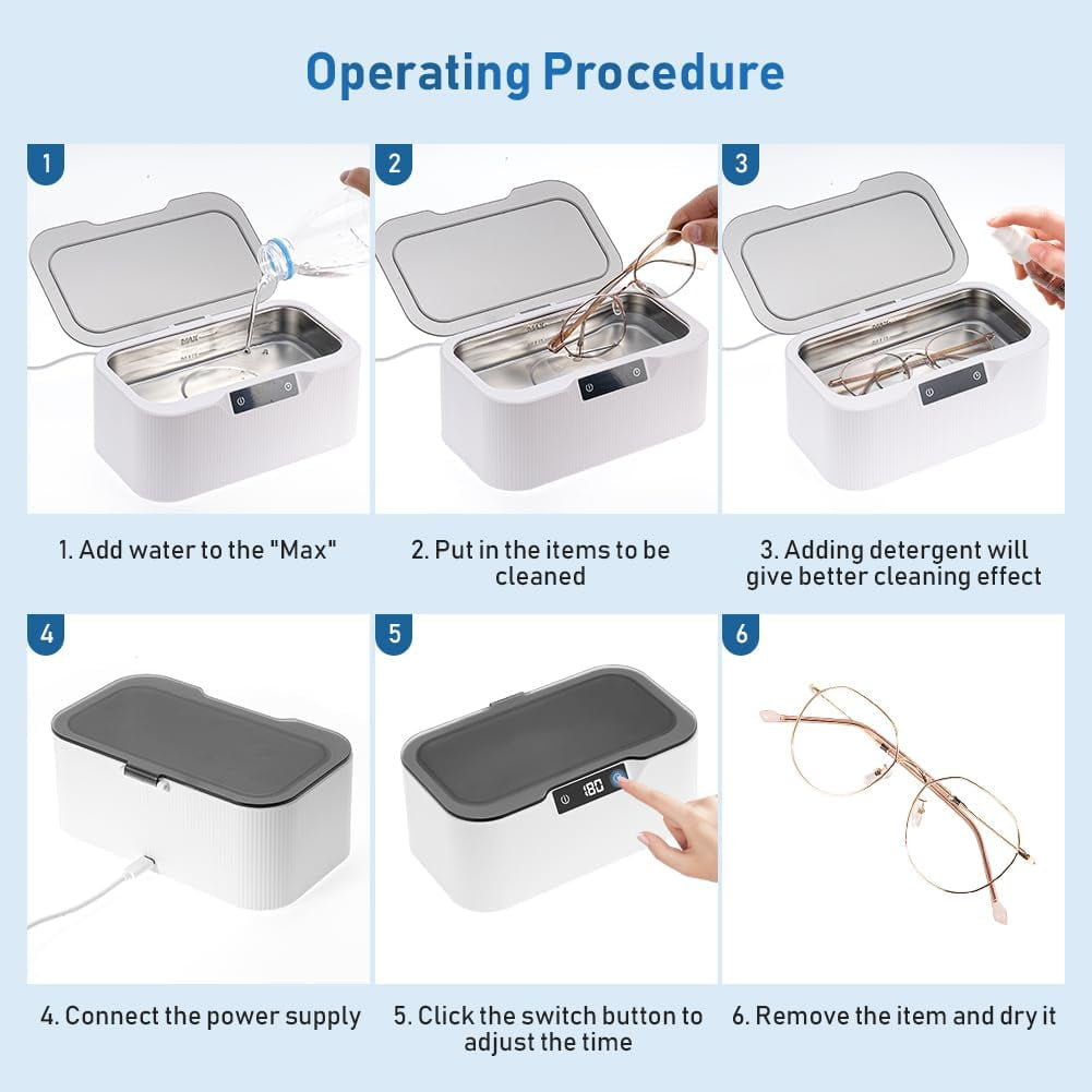 QD-Gotrays Ultrasonic Cleaner 500ml Jewellry Cleaner Silver Cleaner with Watch Stand for Jewelry Necklace Ring Eyeglasses Watch Denture, 47KHz Ultrasound Cleaner Machine Professional Sonic Cleaner