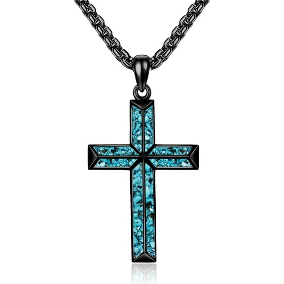JUSORA Cross Necklace Sterling Silver Turquoise Black Cross Pendant Necklace Religious Jewelry Gifts for Women Men