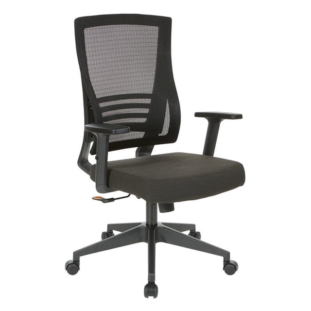 Vertical Mesh Back Chair in Black Frame with Black Linen Fabric Seat