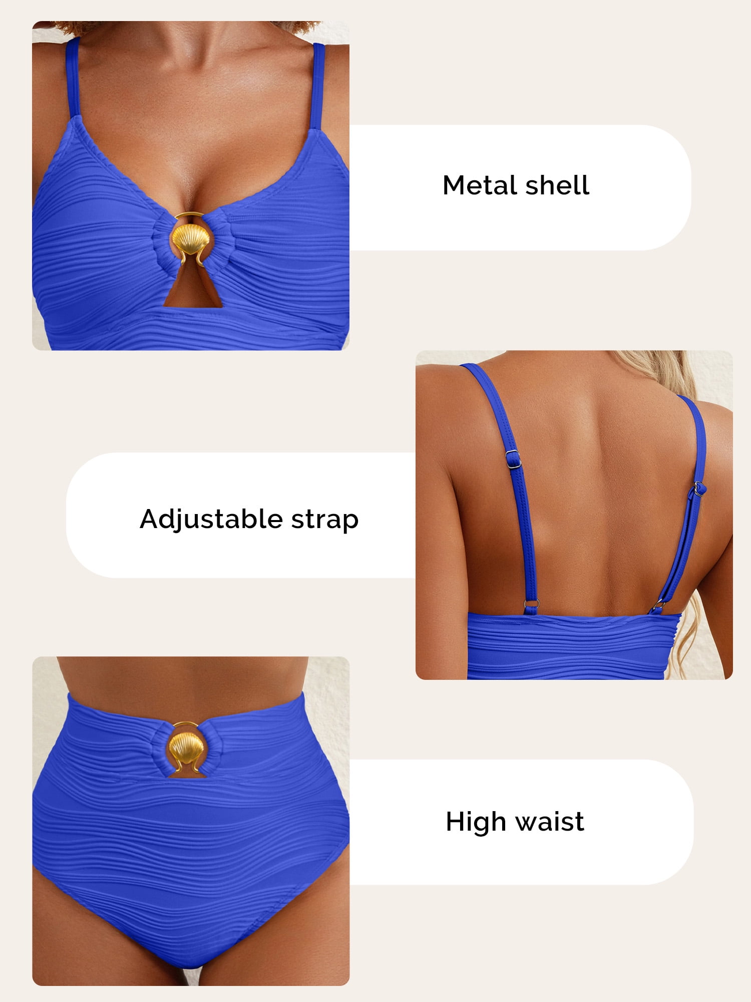 SHEWIN Swimsuit for Women 2 Piece Bathing Suits High Waist Bikini Sets Texture Swimming Suits Full Coverage Beach Essentials Blue XL