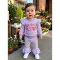 thumbnail image 6 of RUINIXCW Auntie's Bestie Toddler Baby Girl Spring Fall Winter Outfit Newborn Infant Girl Clothes Waffle Stripe Long Sleeve Sweatshirt Flare Pants Set, 6 of 10