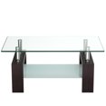 Costway Rectangular Tempered Glass Coffee Table w/Shelf Wood Living