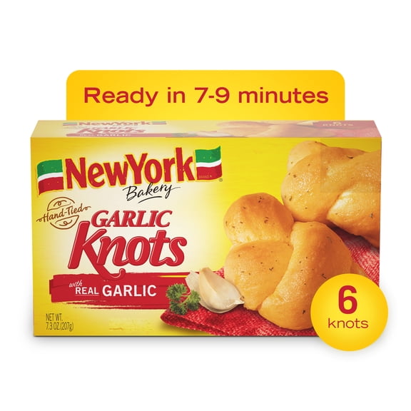 New York Bakery Real Garlic Hand-Tied Garlic Knots, 7.3 oz (6 Count), Frozen