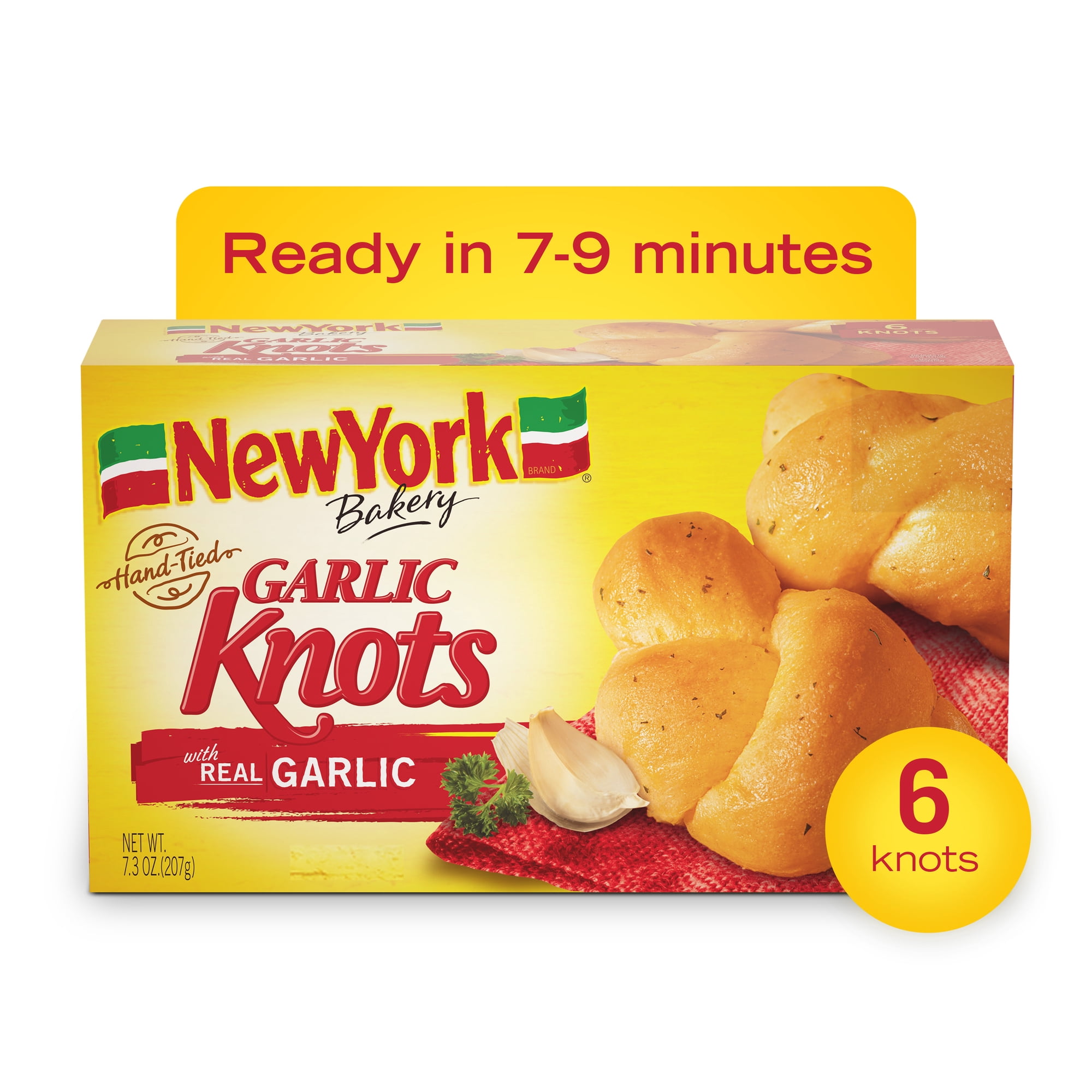 New York Bakery Real Garlic Hand-Tied Garlic Knots, 7.3 oz (6 Count), Frozen