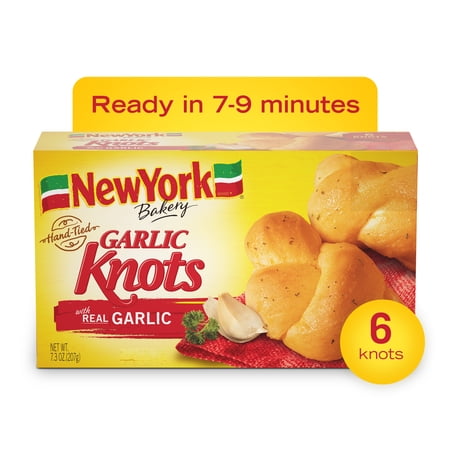 New York Bakery Real Garlic Hand-Tied Garlic Knots, 7.3 oz (6 Count), Frozen