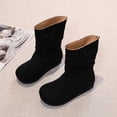 thumbnail image 4 of GobdXE Girls Mid Calf Boots Solid Faux Suede Ruched Shaft Flat Fall Winter Casual Shoes Black,7-8 Years, 4 of 8