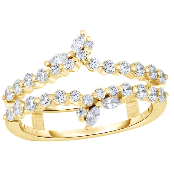 AFFY White Natural Diamond Bypass Solitaire Enhancer Ring In 14k Yellow Gold (0.75 Cttw)