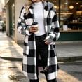 thumbnail image 2 of Plus Size Jackets for Womens Fall and Winter Fashion Plaid Fuzzy Fleece Hooded Jacket Casual Mid Long Length Long Sleeve Outerwear Coat With Pockets, 2 of 6