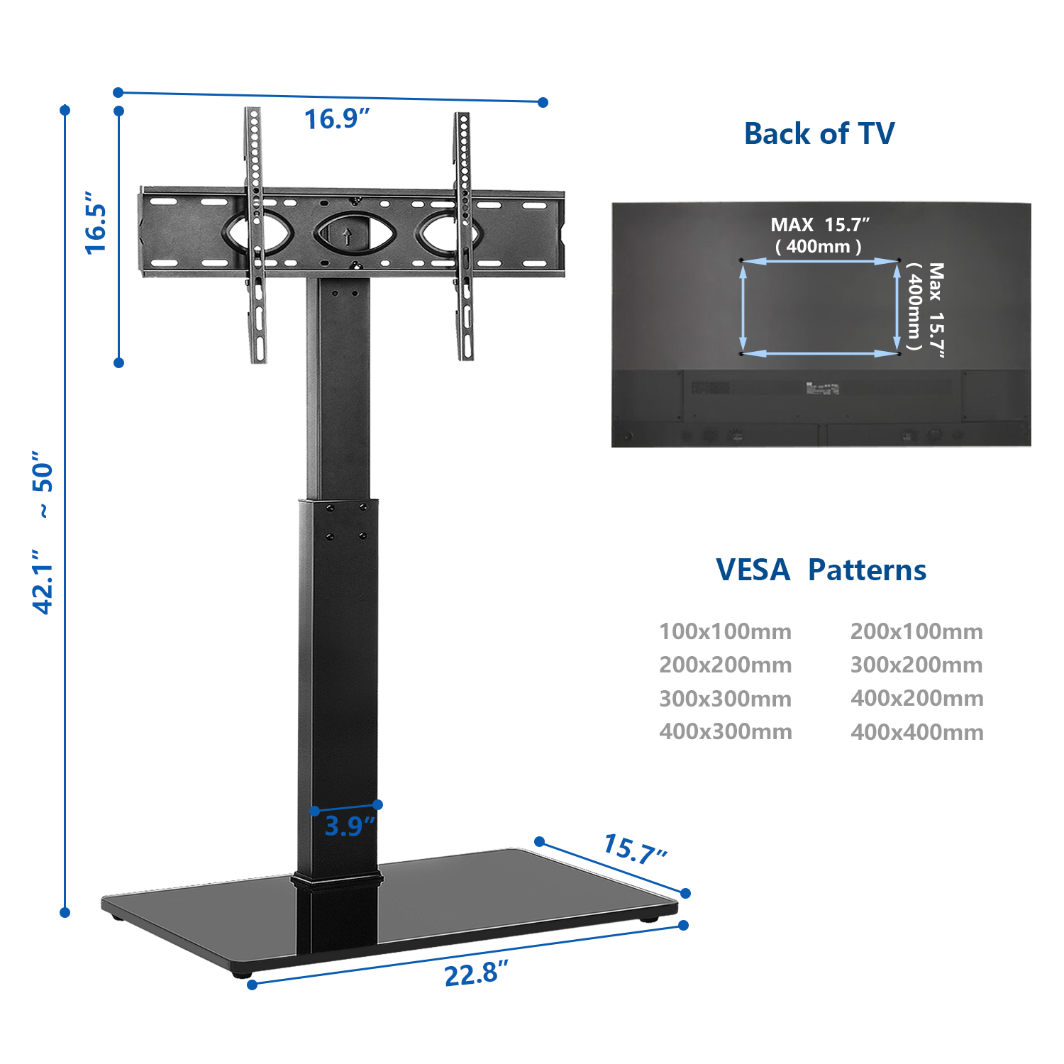 TAVR Modern Swivel Floor TV Stand Base for TVs up to 70 inch Black TV Mount - image 5 of 7
