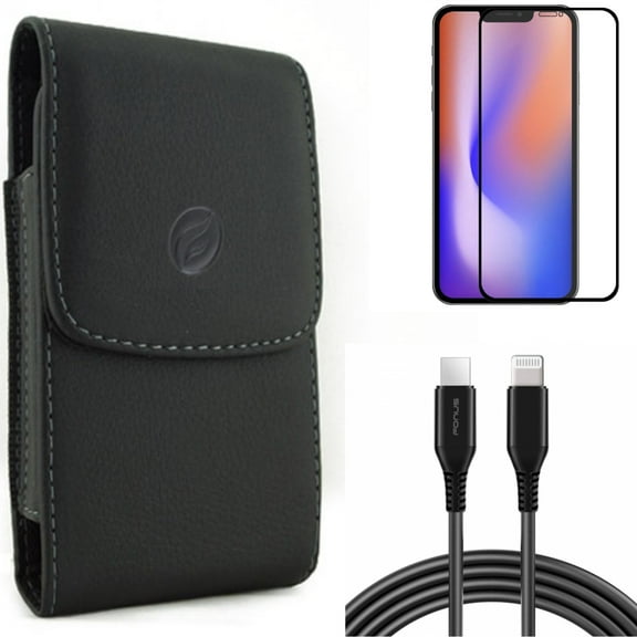 10ft PD Cable & Case Belt Clip & Screen Protector for iPhone 13,Pro ONLY - USB-C Fast Charger Long   Leather Holster Cover   Anti-Glare Tempered Glass Matte Combo