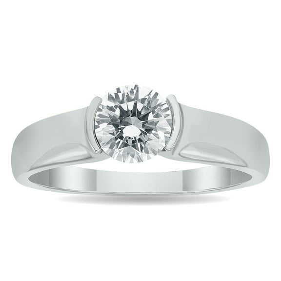 SZUL Women's 1 Carat Diamond Solitaire Half Bezel Ring in 10K White Gold  (J-K-L Color, I2-I3 Clarity)