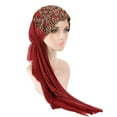 thumbnail image 3 of LHCER Turban Mode Unique Femme Rétractable Rétro Perlé Bandage Musulman Longue Foulard Chapeau, Châles pour Cheveux, Turban, 3 of 8