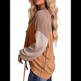 thumbnail image 3 of Moda para Mujer 2025, Camisetas Holgadas Informales de Punto con Cuello Redondo y Larga con Bloques de Color Caqui M, 3 of 10