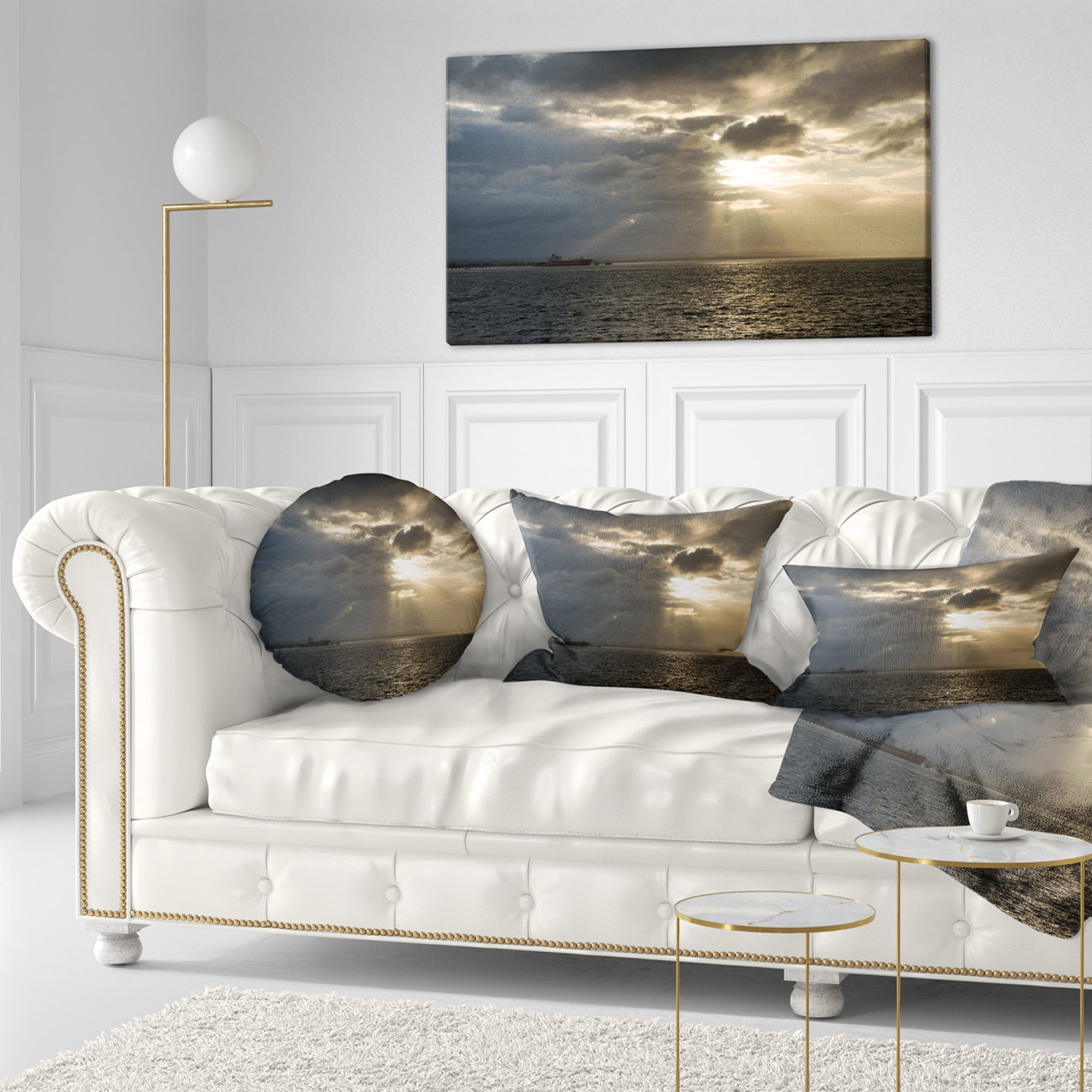 Designart Beautiful Cloudy Sunset at Australia Beach - Seashore Throw Pillow - 12x20