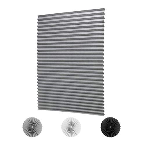 LUCKUP 2 Pack Cordless Light Filtering Pleated Fabric Shade,Easy to Cut and Install, with 4 Clips (36'x72'- 2 Pack, Grey)