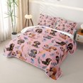 thumbnail image 3 of Homewish Cute Dachshund Dog Twin Quilt Set,Lovely Floral Leaves Twin Coverlet Set,Pink,2 Pieces, 3 of 7