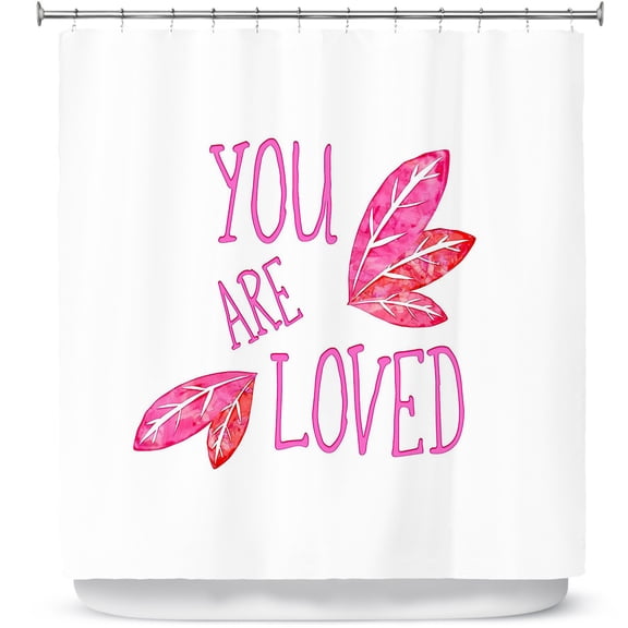 Shower Curtains 70" x 93" from DiaNoche Designs by Zara Martina - You Are Loved Pink Leaves