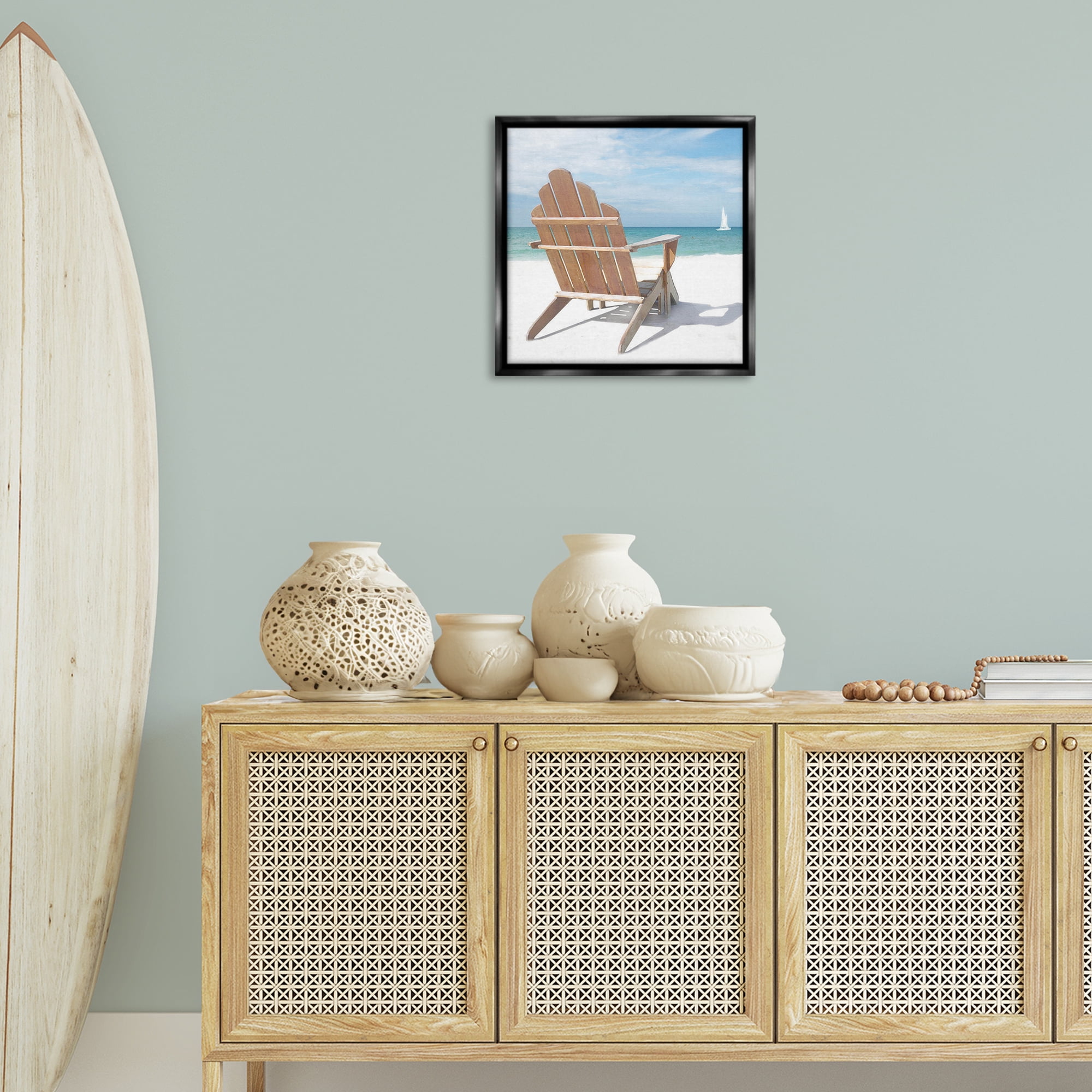 Stupell Industries View West Beach Chair Landscape Painting Black Floater Framed Canvas Art Print Wall Art, 18 x 18