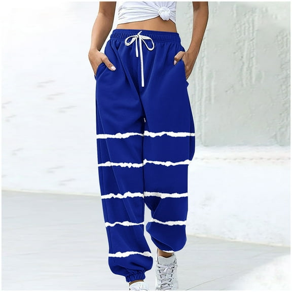 Dwaogom Women’s Casual Baggy Sweatpants High Waisted Joggers Pants Fashion Blocked Halloween Printed Drawstring Pocket Bound Ankle Pants