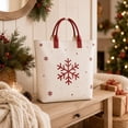 thumbnail image 6 of Christmas Snowflake Tote Bag for Women, Cream Holiday Handbag with Red Handles, Large Festive Everyday Carry Bag with Spacious Interior, 6 of 6