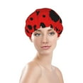 thumbnail image 3 of Easygdp Ladybug Pattern Shower Caps for Women, Double Waterproof Layers Shower Cap, Quick Drying Bath Hair Cap Reusable, 3 of 9
