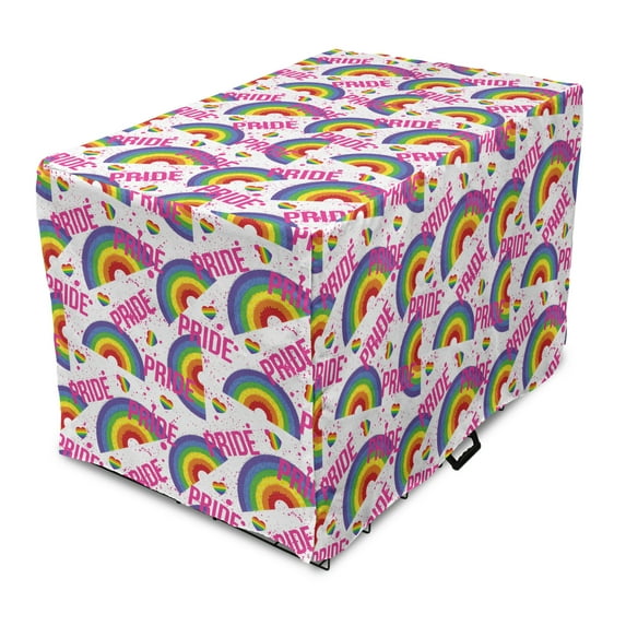 Pride Day Dog Crate Cover, Pixelated Grunge Vibrant LGBT Rainbow Illustration Colorful, Easy to Use Pet Kennel Cover Small Dogs Puppies Kittens, 7 Sizes, Blue Violet Yellow, by Ambesonne