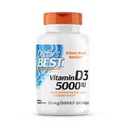 Doctor's Best Vitamin D3 5000IU, Non-GMO, Gluten Free, Soy Free, Regulates Immune Function, Supports Healthy Bones, 360 Softgels