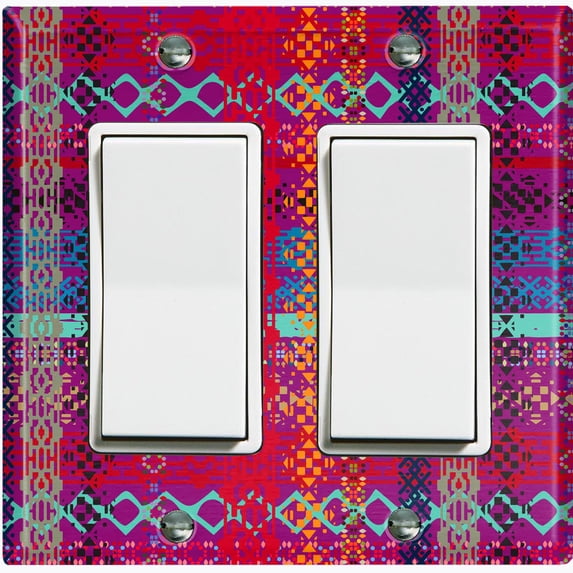Metal Light Switch Plate Cover Ethnic Aztec Tribal Plaid Pattern Red SFR056