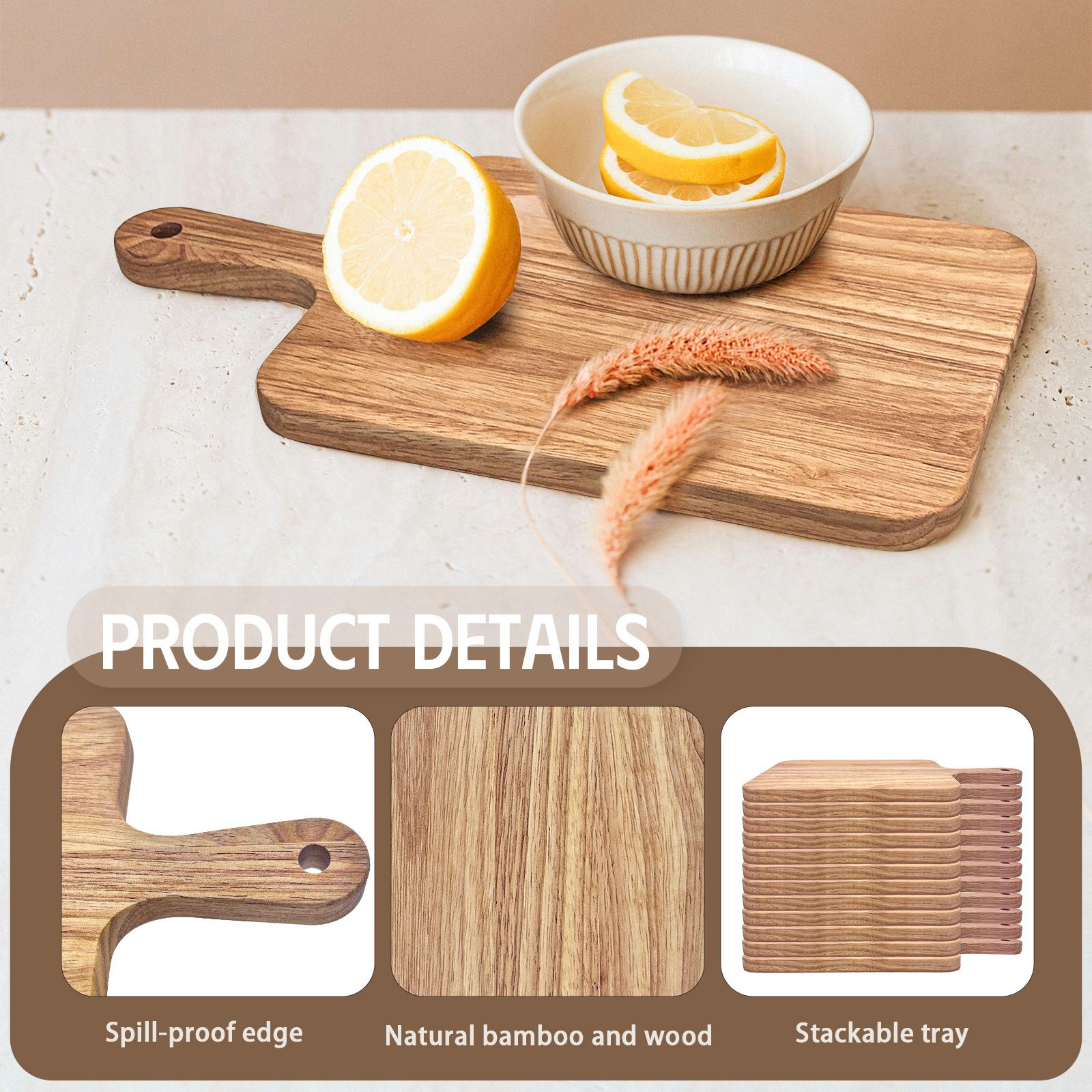 5 Pack Rubberwood Cutting Board Bulk Wooden Serving Tray Kitchen Chopping Boards with Handle for Laser Engraving Gift (13.8 x 7 Inch)