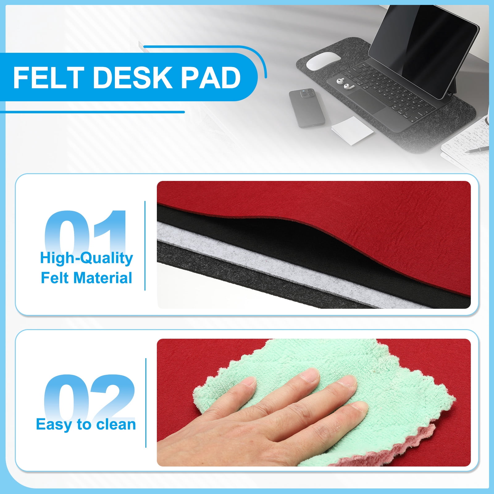 Uxcell 31.5" x 15.7" Large Felt Desk Pad Protector, Upgrade Non-Slip Desk Mat Full Table Mouse Pad Keyboard Mats for Laptop Computer Writing Desk Table Gaming Home, Wine Red